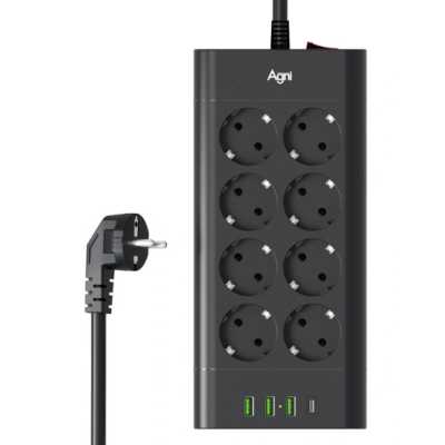 сетевой фильтр AGNI TP-FA4U8E-C-5m-black черный