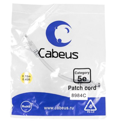 патч-корд Cabeus PC-UTP-RJ45-CAT.5E-0.15M Серый